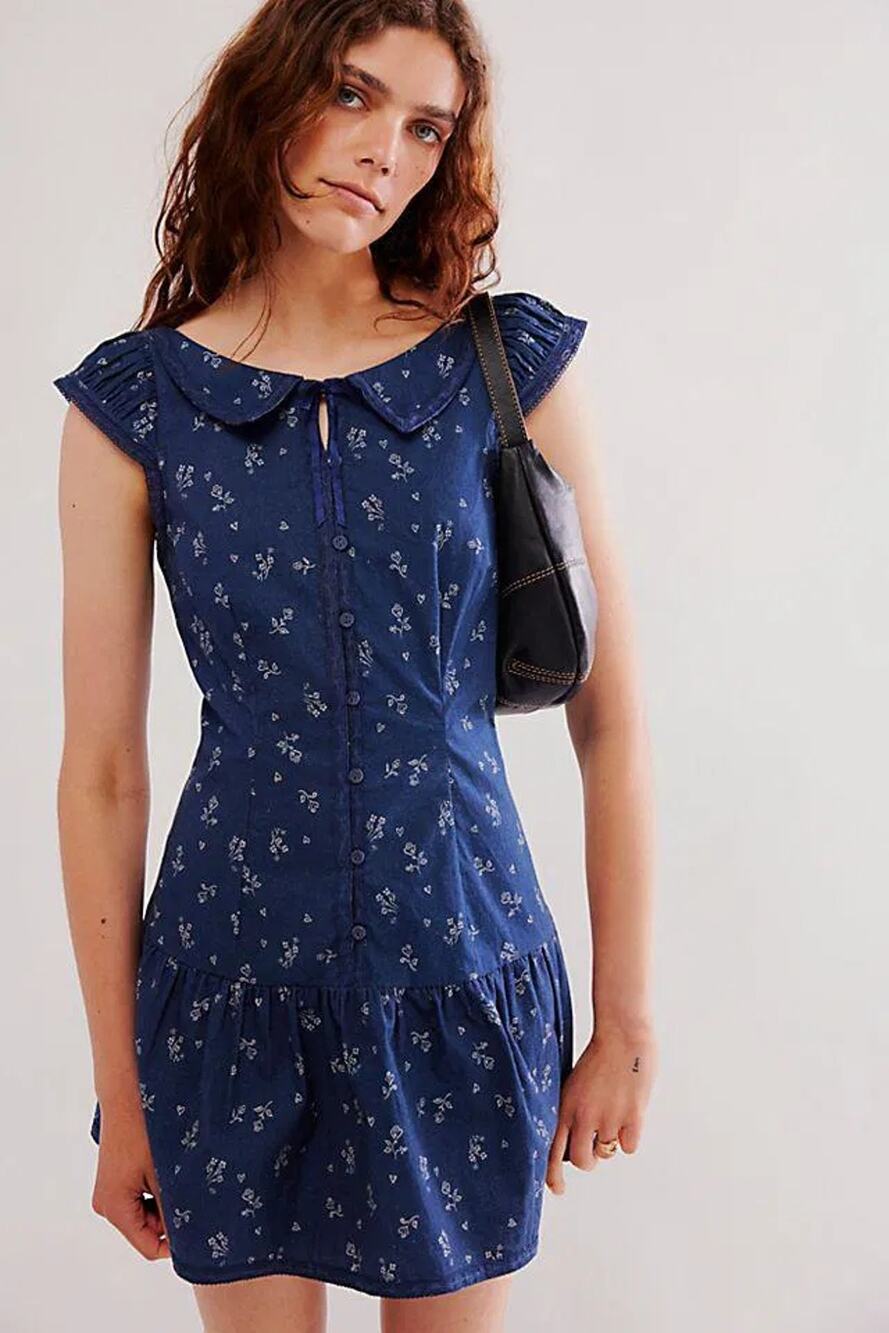 New FREE PEOPLE Beasley Floral Mini Dress $148 SMALL Navy
